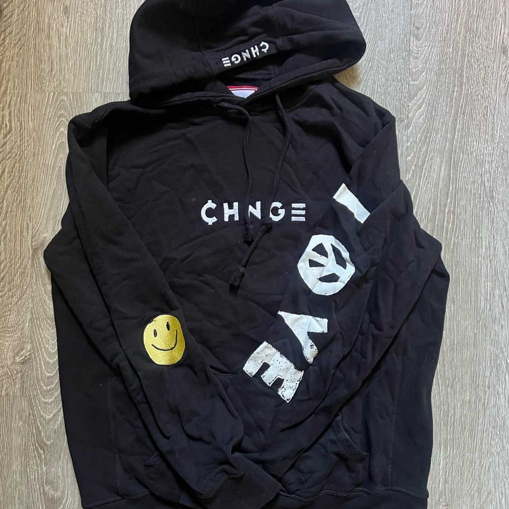 CHNGE Black Hoodie with White and Yellow Graphics
